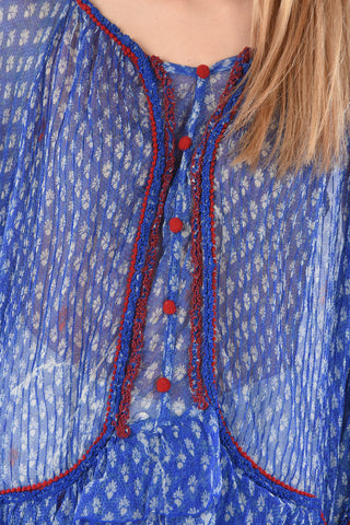 Camicia in Seta con Maniche a Pipistrello e Motivo Floreale
