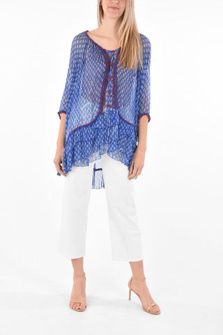 Camicia in Seta con Maniche a Pipistrello e Motivo Floreale