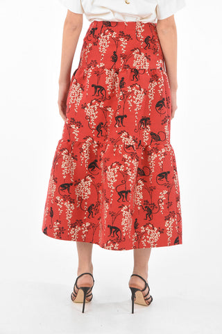Side Zipped Floral Patterned Flounced Skirt