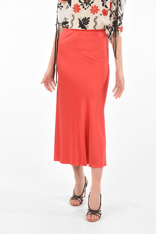 Back Zipped Satin Midi Skirt