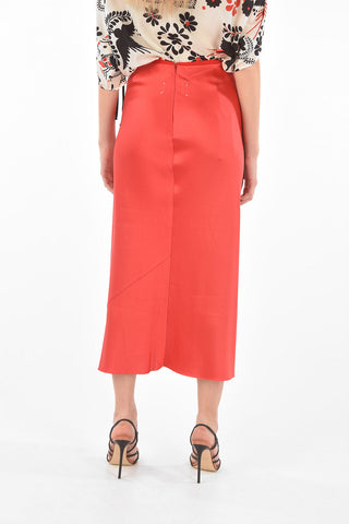 Back Zipped Satin Midi Skirt