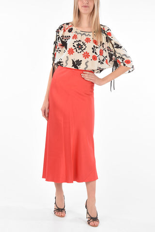 Back Zipped Satin Midi Skirt
