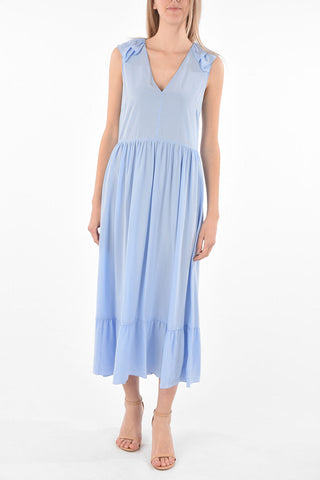 Maxi Dress in Seta con Scollo a V e Dettagli Ruffle
