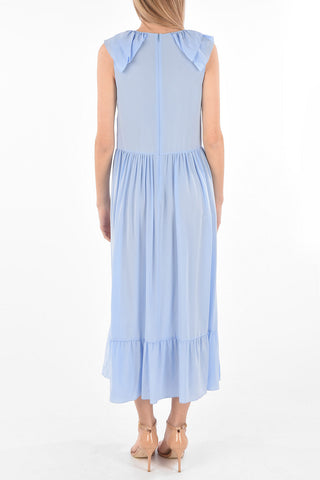 Maxi Dress in Seta con Scollo a V e Dettagli Ruffle