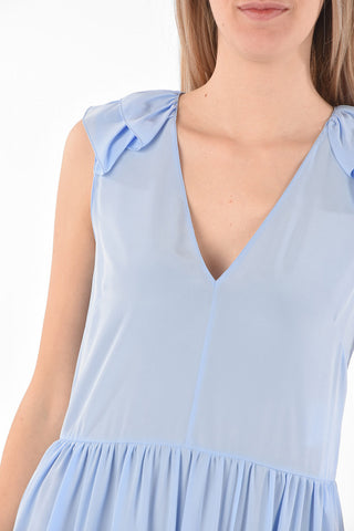 Maxi Dress in Seta con Scollo a V e Dettagli Ruffle