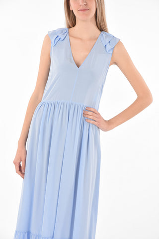 Maxi Dress in Seta con Scollo a V e Dettagli Ruffle
