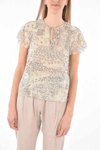 Tie Neck Star Motif Silk Blouse