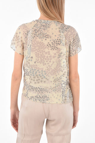 Tie Neck Star Motif Silk Blouse