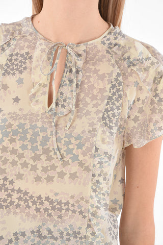 Tie Neck Star Motif Silk Blouse