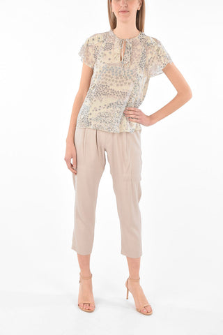 Tie Neck Star Motif Silk Blouse