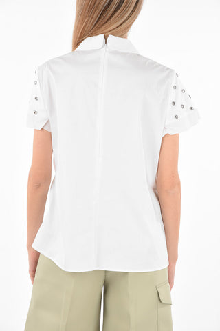 Blusa a Maniche Corte con Cristalli e Borchie