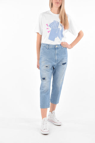 DENIM Jeans 4 Tasche Distressed con Toppe