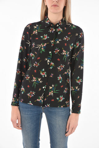 Camicia in Seta con Fantasia Floreale e Collo Puritan