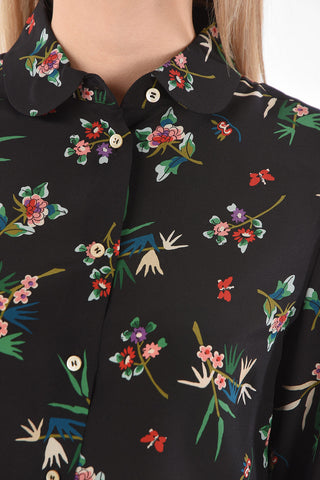 Camicia in Seta con Fantasia Floreale e Collo Puritan