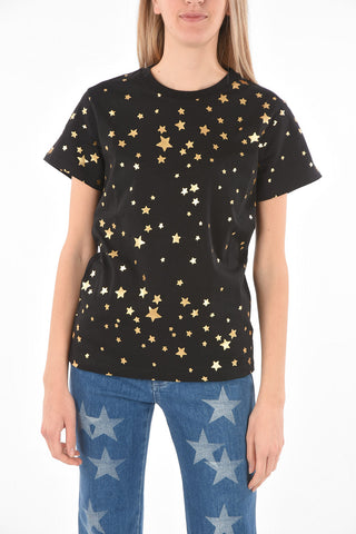 Crew Neck Lamè Printed Cotton T-Shirt
