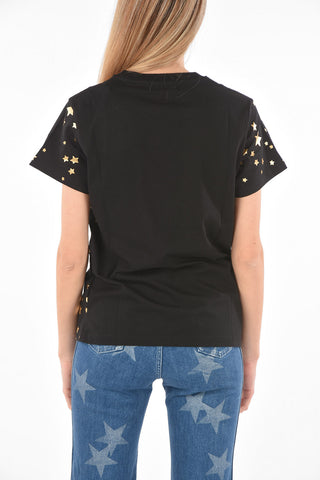 Crew Neck Lamè Printed Cotton T-Shirt