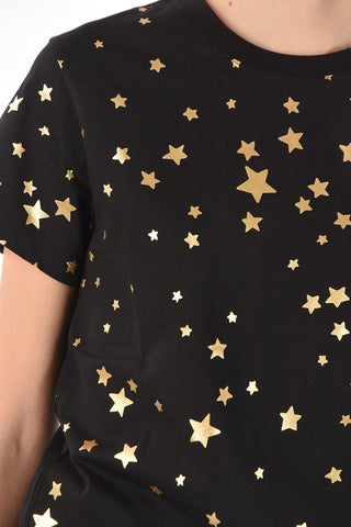 Crew Neck Lamè Printed Cotton T-Shirt