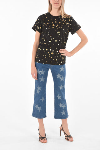 Crew Neck Lamè Printed Cotton T-Shirt