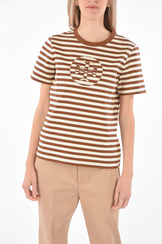 Crew Neck Awning Striped T-Shirt with Front Logo