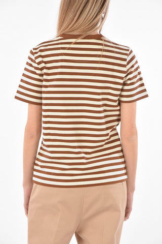 Crew Neck Awning Striped T-Shirt with Front Logo