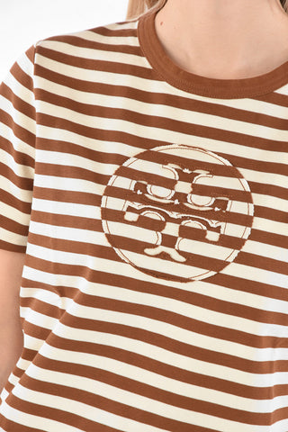 Crew Neck Awning Striped T-Shirt with Front Logo