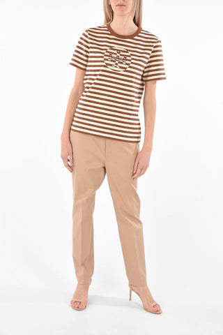 Crew Neck Awning Striped T-Shirt with Front Logo