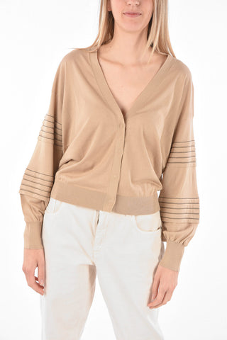 Maglia Cardigan in Cotone con Ricami Gioiello