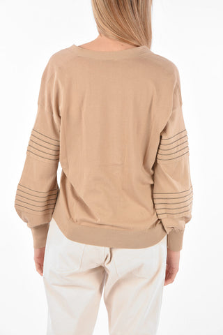 Maglia Cardigan in Cotone con Ricami Gioiello