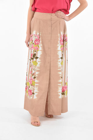 Front Buttoned Printed Cotton Maxi Skirt