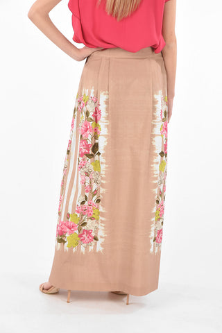 Front Buttoned Printed Cotton Maxi Skirt