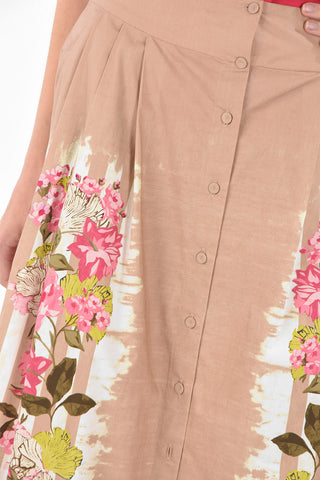 Gonna Maxi in Cotone con Stampa e Abbottonatura Frontale