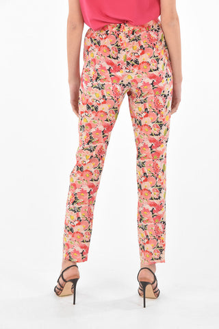 Silk Pants with Elastic Waist and Floral Pattern