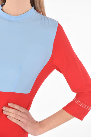 3/4-Sleeved Two Tone Dress