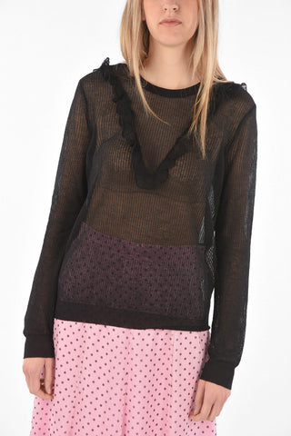 Crew Neck Ruffle Detail Ribbed Sweater