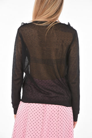Crew Neck Ruffle Detail Ribbed Sweater