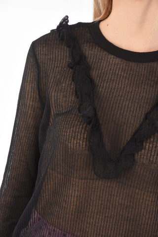 Crew Neck Ruffle Detail Ribbed Sweater