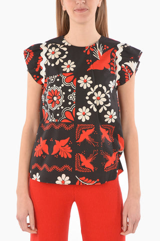 Back Zipped Floral Printed Cotton Blouse