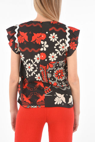Back Zipped Floral Printed Cotton Blouse