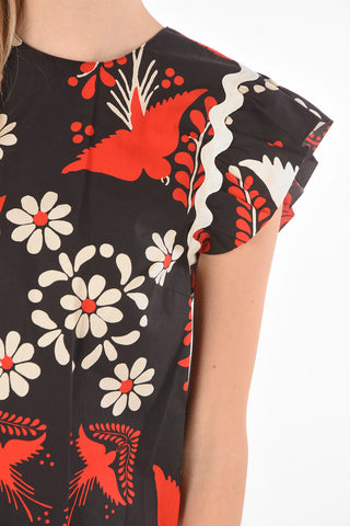 Back Zipped Floral Printed Cotton Blouse