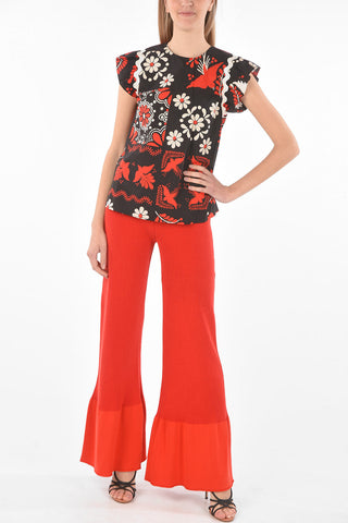 Back Zipped Floral Printed Cotton Blouse