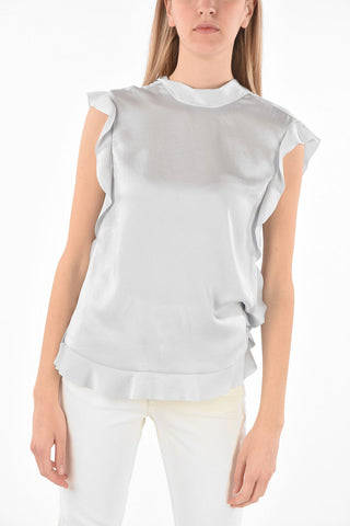 Tie Neck Ruffled Satin Top