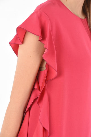 Crew Neck Back Zipped Ruffle-sleeved Top