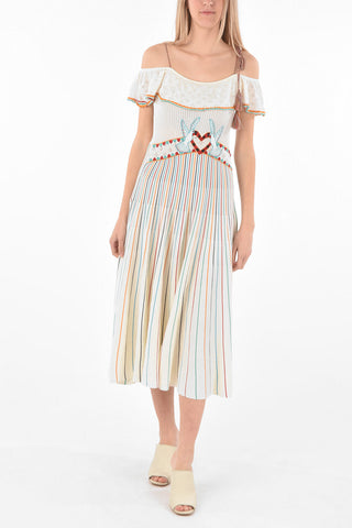 Flared Skirt Knitted Cold-Shoulder Dress