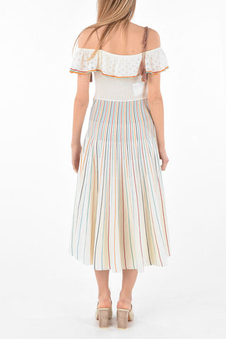 Flared Skirt Knitted Cold-Shoulder Dress