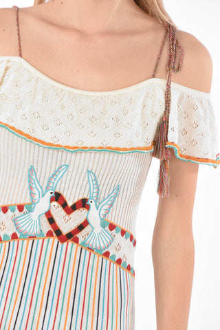 Flared Skirt Knitted Cold-Shoulder Dress