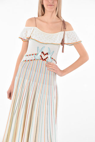 Flared Skirt Knitted Cold-Shoulder Dress