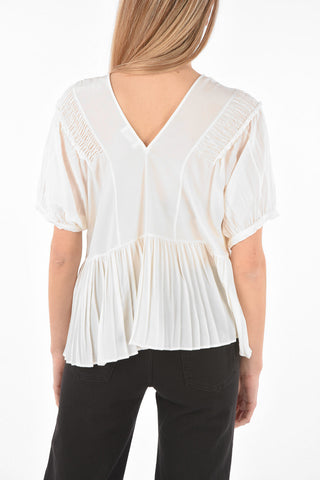 V Neck Pleated Bottom Silk Blouse