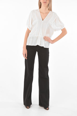 V Neck Pleated Bottom Silk Blouse