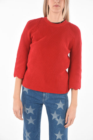 Crew Neck Angel-sleeved Cotton Sweater