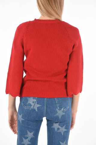Crew Neck Angel-sleeved Cotton Sweater